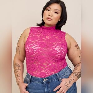 Sheer Lace Mock Neck Sleeveless Top